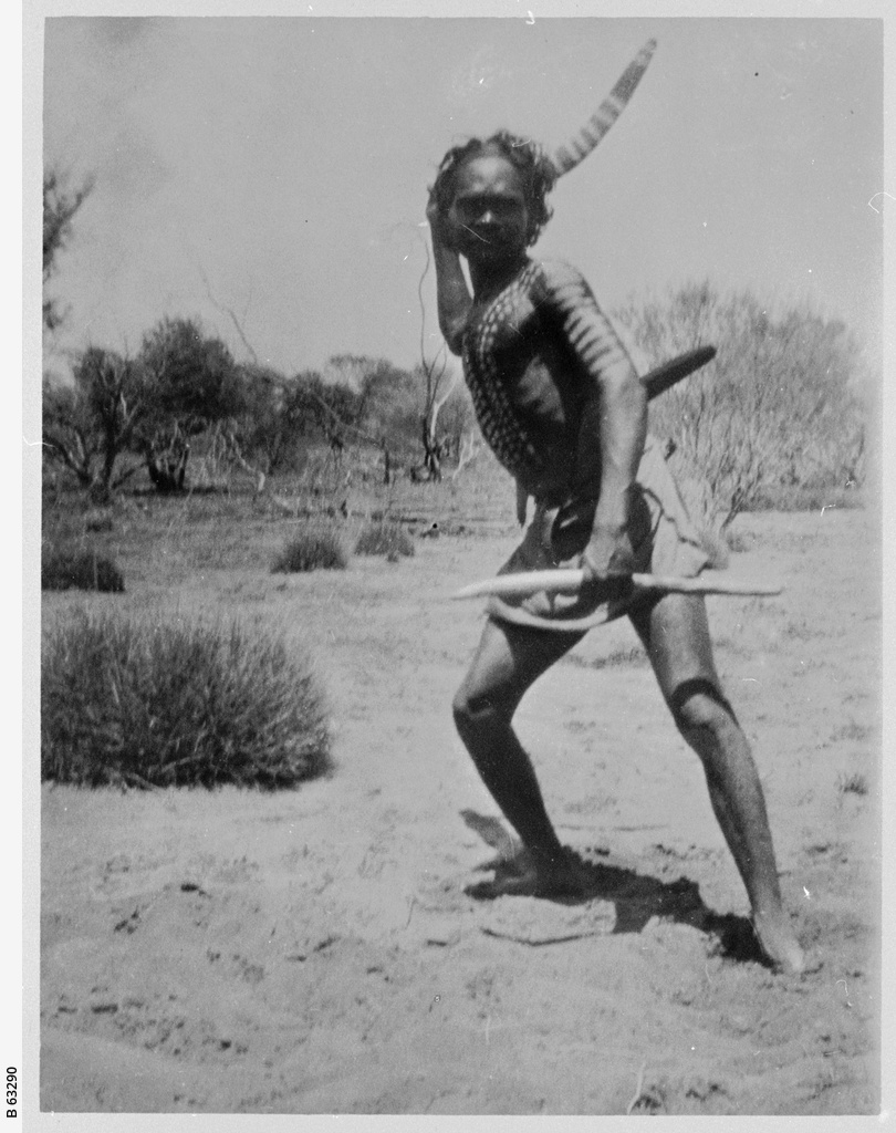 Aboriginal warrior throwing a boomerang • Photograph • State Library of
